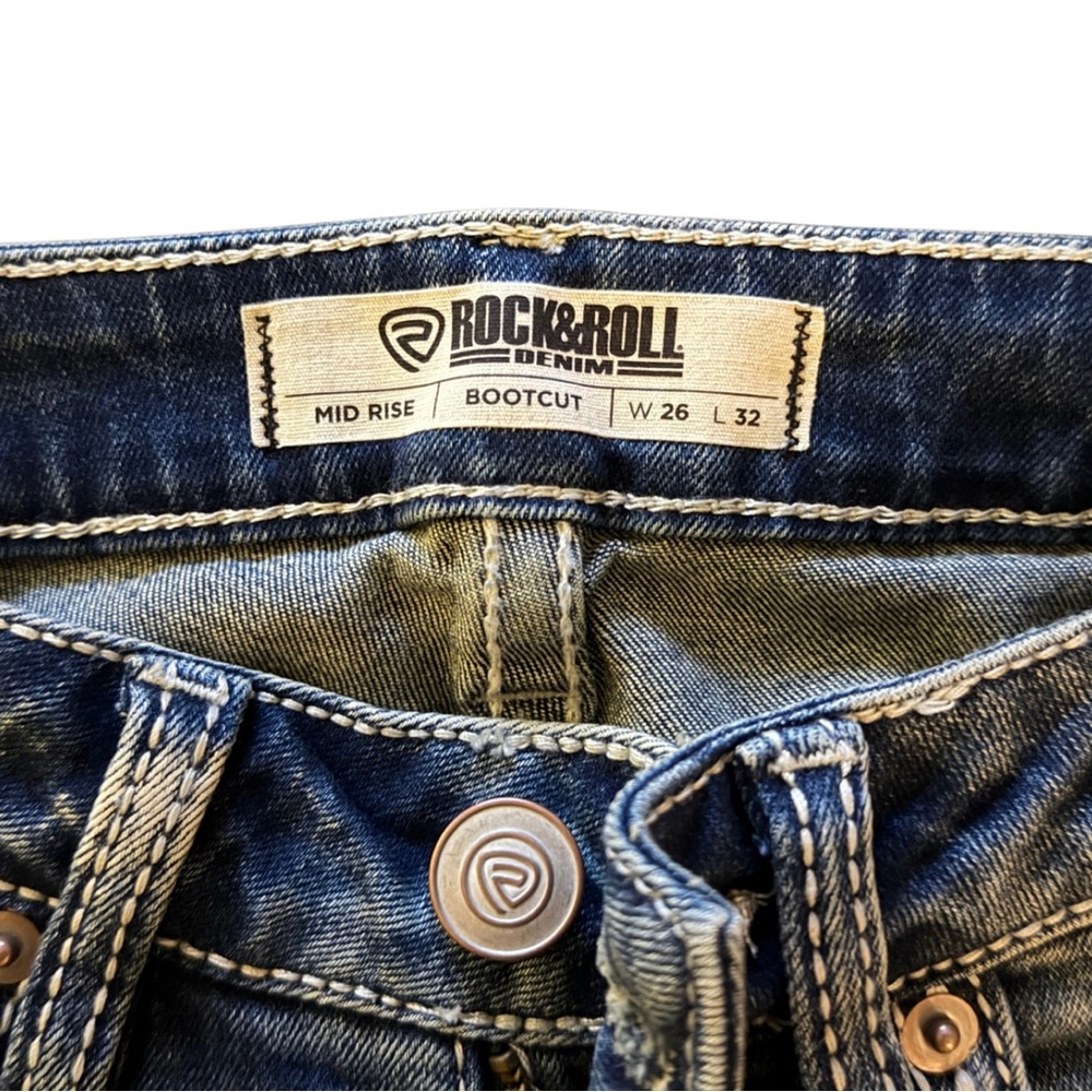Women’s Rock&Roll Denim Bootcut w26 l32 Blue Jeans with Horse Embroidered Pocket - Picture 6 of 6